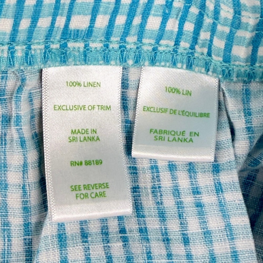 Lilly Pulitzer Linen Shorts Womens L Blue Gingham 010404 Elastic Waist - Picture 4 of 11